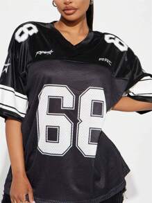 Áo thun thể thao tay ngắn cổ tròn in số họa tiết đường phố mùa hè dành cho nữ - màu đen - Xem 3