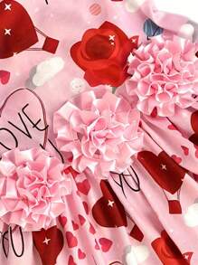 1pc Cute Cat/Dog Pet Dress With Heart, Rose, Cherry Pattern - Multicolor - View 3