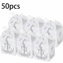 50 stuks lasergesneden kruisvormige snoepdozen, doopgunstdozen met lasergesneden kruis, linten en kruislabels, geweldig voor christelijke, doop, bruiloft kleine geschenkzakken decoratie