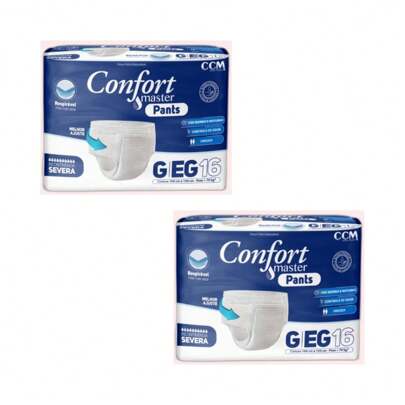 KIT 2 Pacotes Fralda Descartavel Geriatrica Adulto Confort Master Pants Incontinência Severa G/EG 32 Unidades