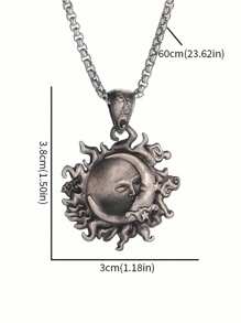 1pc Retro Punk Sun God Kissing Moon Goddess Necklace Pendant, Beautiful Romantic Love Anniversary Jewelry Gift For Girlfriend - Silver - View 2