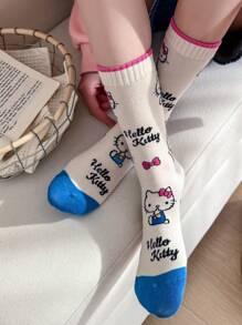 Sanrio Hello Kitty、MyMelody、Kuromi 1 双男女/情侣中长袜，个性化、搞笑、快乐、丰富多彩、创意动漫卡通设计，节日礼物，舒适透气，提升家庭日氛围，时尚新潮，男女皆宜，搞笑袜子，疯狂，动漫，多色袜子，秋季