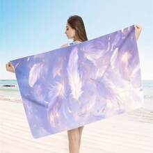 1pc Feather Pattern Extra Large Beach Towel - Soft, Light-Weight, Absorbent Polyester Bath Towel, Suitable For Travel, Swimming, Camping, Yoga, Beach Party, Fitness And Seaside Vacation, Perfect Gift For Family And Friends Mother's Day Flowers, Personalized Gifts For Mom, Last Minute Gifts, Mother's Day Ideas, Mothering Sunday Gifts, Handmade Cards For Mum, Best Mother's Day Gifts Under $50 Summer, Holiday