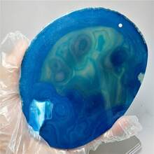 1pc Giant Natural Agate Wind Chime, Hole Drilled Blue Agate Slice, Trouble Landscape, Jewelry Making Supplies, Crystals - Blue - View 5