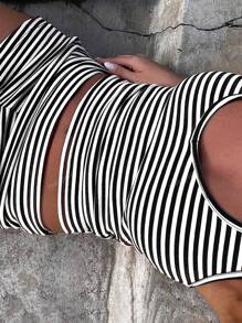 Casual Vacation Two Pieces Sets Contrast Color Striped Shorts Suits For Women Streetwear Halter Tank Tops Mini Shorts Spring Break Outfits