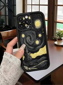 1 件奢华深色漩涡空间设计黑色陶瓷镜头保护防撞厚手机壳，兼容 16/Redmi/Infinix/Vivo/OPPO 防水防震防摔防刮 - 黑色 - 查看 4