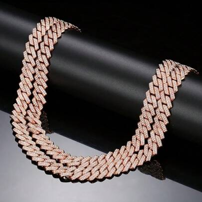 2pcs Punk Style Hip Hop Rapper Necklace Set, Copper With Synthetic Special, Ideal Gift For Friends And Brothers