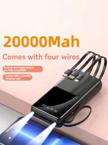 Carregador portátil integrado com 4 cabos, banco de energia de carregamento rápido de 20.000 mAh, bateria externa USB C leve, carregador compacto para celular de viagem compatível com iPhone 16, 15, 14, 13, 12 Pro/Pro Max S22, S21, iPad, etc.