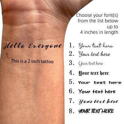 Custom Name Tattoo Phrases Customized Temporary Tattoos Fake Tattoos Personalized Gift Custom Saying ,2-4 Inches Length,Letter,Ornamental,Stylish,Cute,Vintage,Colorful,Unisex,Leisure,Unique,Customized,Personalized,Custom,Boyfriend,Family,Friends,Multi-Functional,Ornamental,Letter,Solid Color,Exquisite,Stylish,Vintage,Modern,Colorful,Leisure,Basics,Casual,Soft,Unique,Customized,Personalized,Custom,Ideal Gifts For Her,Girlfriend,Her,Boyfriend,Friends