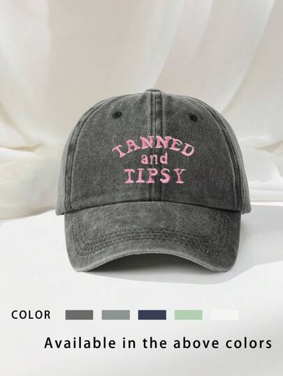 1pc Women's Embroidered "TANNED TIPSY" Washed Baseball Cap, Outdoor Adjustable Sun Protection Casual Hat Suitable For Spring, Autumn, Travel, Beach Vacation. Also Suitable For Young Men In Y2K Style.