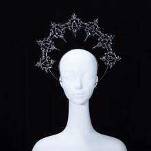 1 pieza Diadema tipo halo de aleación dorada estilo lolita, accesorio para el cabello con corona de cristales al estilo gótico glamoroso, adecuado para bodas, fiestas, sesiones de fotos, cosplay y vuelta al colegio