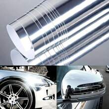1pc Silver Chrome Mirror PVC Vinyl Wrapping Film, Stretchable Sticker Protective Film For Car, Home, Vehicles - one-size - View 9