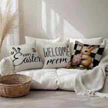 4 件套复活节复古黑白格子兔子枕套套装，单面印花毛绒天鹅绒，45 * 45 厘米/18 * 18 英寸靠垫套适用于现代布艺沙发室内装饰、派对装饰、礼物 - 彩色 - 查看 6