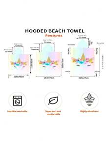 1pc Colorful Unicorn Print Hooded Cloak, Wearable & Absorbent Beach Blanket - Ultra Soft Polyester, Quick-Dry, Sand-Free, Ideal For Travel, Swimming, Park, Sun Protection, Outdoor, Beach, Water Play, Perfect Holiday Essential Providing Ultimate Comfort Summer,Holiday