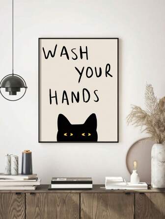 1 Pieza de Arte en Lienzo Divertido Gato 'Lávate las Manos' - Póster de Decoración del Hogar y Baño Sin Marco, Estilo Vintage/Moderno para Sala de Estar, Dormitorio, Oficina