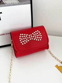 1pc Pu Magnet Closure Fashion Cartoon Mini Solid Color Pearl Bow Chain Shoulder Messenger Bag, Niche Design Cute Coin Purse Suitable For A Variety Of Occasions Comfortable Shoulder Straps Versatile Not Picky, Suitable For Outdoor, Play, Commuting, School Use, Is A Perfect Gift For Girls - Pearl Coin Purse - View 14