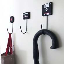 Vintage Style Storage Hooks, Computer/Disk/Tape Shaped Non-Nail Hanging Hooks For Suspending Headphones, Backpacks, Stationery, Mugs. Sturdy Enough For Office Cubicles/Study/Gaming Rooms