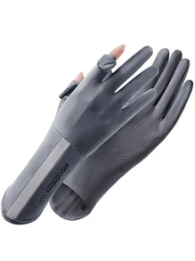 1 Pair Women's Mid-Length Fingerless Gloves, Breathable Anti-Slip UV Protection Driving Cycling Outdoor Gloves, Summer Summer - Khaki - View 8