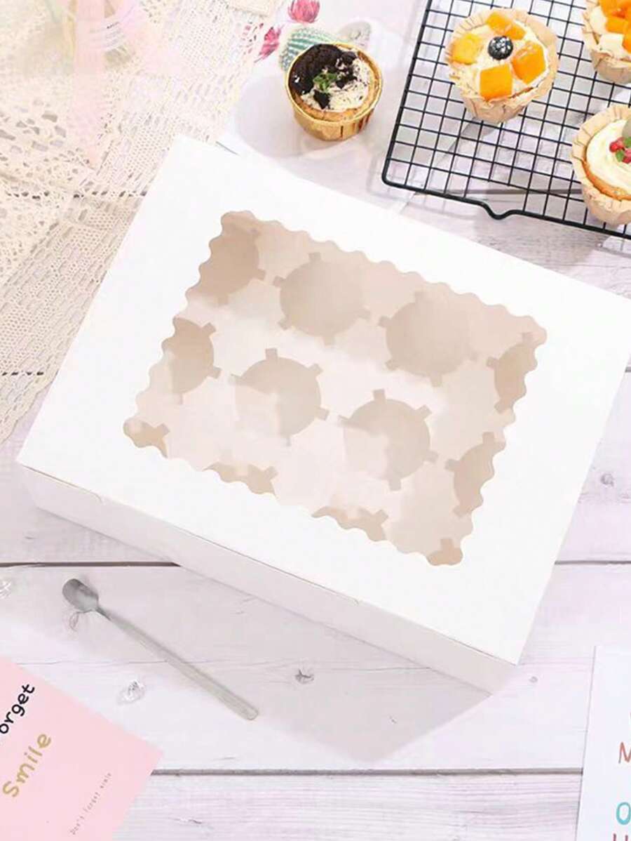 2 件/4 件带窗口纸杯蛋糕盒，12/4 杯蛋糕盒，大号蛋糕盒，适用于生日、婚礼、情人节礼物包装 - 彩色 - 查看 1