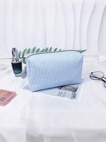 1pc Personalized Embroidered Tulle Striped Makeup Bag With Name/Initial, Waterproof Travel Cosmetic Pouch, Cute Zipper Storage Bag, Gifts For Couples, Daughter, Mom, Best Friend, Couple - Multicolor - View 8