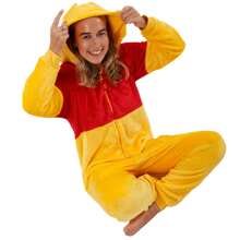 Disney Winnie The Pooh Fleece  | Winnie Womens' One Piece Pyjama Jumpsuit | Adults' PJs - Yellow - View 3