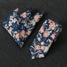 2pcs Set, Men's Floral Printed Tie, Soft Fabric Flower Pattern Tie And Pocket Square Combo, Suitable As Men's Gift For Wedding, Groom, Groomsman, Wedding Photo Shoot, Date Night, Formal Dinner - Two-piece Set - View 30