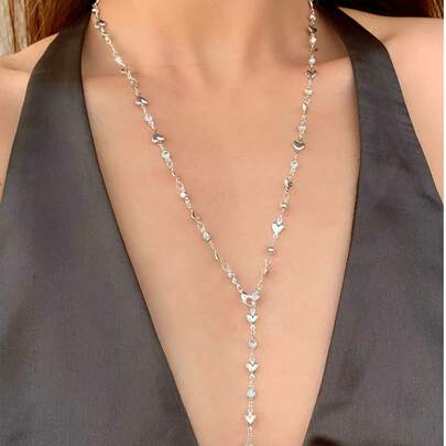 1 件金色/银色性感 Y 形链项链，闪亮吊坠配饰，适合日常佩戴、约会、派对、度假、节日、深 V 领、周年纪念、生日礼物、波西米亚风格、优雅、简约、时尚、可爱