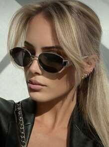 1pc Oval Metallic Small Round Fashion Fashion Glasses For Summer Beach Vacation,Outdoor,Travel - Khung bạc màu đen và xám - Xem 2