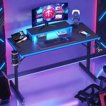 Wonderful 42" Gaming Desk PC Computer Office Gamer Table Desk With LED Lights & Monitor Stand In Red - 藍色 - 查看 1