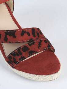 Women's Wedge Heels Thick Rope Sole Fashionable Minimalist Sandals - Leopard Red - View 3