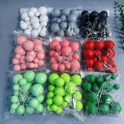 40/20/1pc New Baking Cake Decorations, Macaron Color Foam Balls And Pearl Decoration Accessories, Wedding Birthday Party Cake Decorations, Round Decoration Sticks For Wedding Party, Valentine's Day, Wedding Party, Bridal Shower, Indoor Decoration, Holiday Decoration