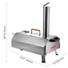 Horno de leña portátil de 12" con termómetro, semiautomático y de acero inoxidable para cocina al aire libre multifuncional