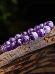 1Pc Natural  Amethyst Beaded Bracelet Energy Healing Quartz Purple Crystal Stone Bracelet Women Jewelry Stretch Bracelets Meditation Yoga Anxiety Stress 6mm 8mm 10mm
