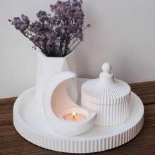 4pcs Set: Moon Candle Holder, Faceted Vase, Striped Storage Box, Striped Plate Silicone Mold, Home Decor Accessories