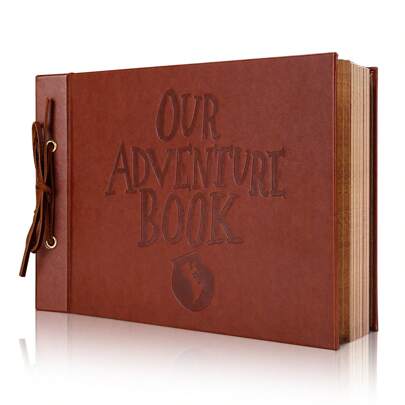  Our Adventure Book Scrapbook Album 11.9 X 7.6 Inch 80pages,3d Retro Embossed Letter Leather Hard Cover Movie Up,Memory Book For Couples,Wedding,Gifts For Boyfriend,Couples Gift Ideas,Anniversary