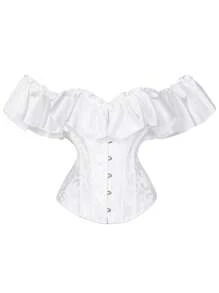 Alivila.Y Fashion Womens Vintage Off Shoulder Corset Bustier Lace Up Boned Overbust Corset Renaissance Corset Tops For Women - trắng - Xem 1