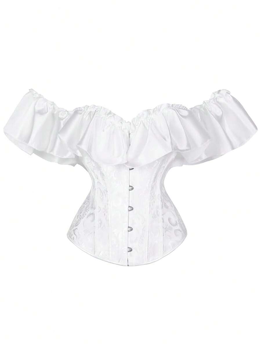 Alivila.Y Fashion Womens Vintage Off Shoulder Corset Bustier Lace Up Boned Overbust Corset Renaissance Corset Tops For Women - trắng - Xem 1