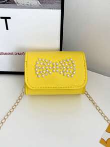 1pc Pu Magnet Closure Fashion Cartoon Mini Solid Color Pearl Bow Chain Shoulder Messenger Bag, Niche Design Cute Coin Purse Suitable For A Variety Of Occasions Comfortable Shoulder Straps Versatile Not Picky, Suitable For Outdoor, Play, Commuting, School Use, Is A Perfect Gift For Girls - Pearl Coin Purse - View 7