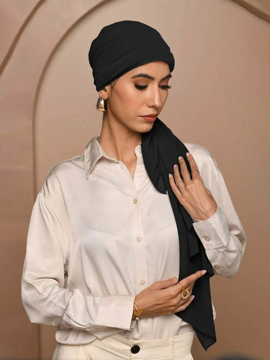 1 件女士优雅莫代尔柔软透气纯色长款头巾围巾头带适合 Abaya 配饰面纱服装