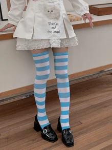 1 par de medias largas a la rodilla a rayas para mujer, con rayas de colores de moda, medias hasta los muslos, medias largas, medias para niñas, medias de fiesta, medias de baile, estilo punk, rockstar, para uso diario