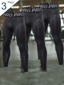 3 Pack Men's Compression Pants Tights Athletic Running Workout Leggings Quick Dry Sports Baselayer - Black - View 1
