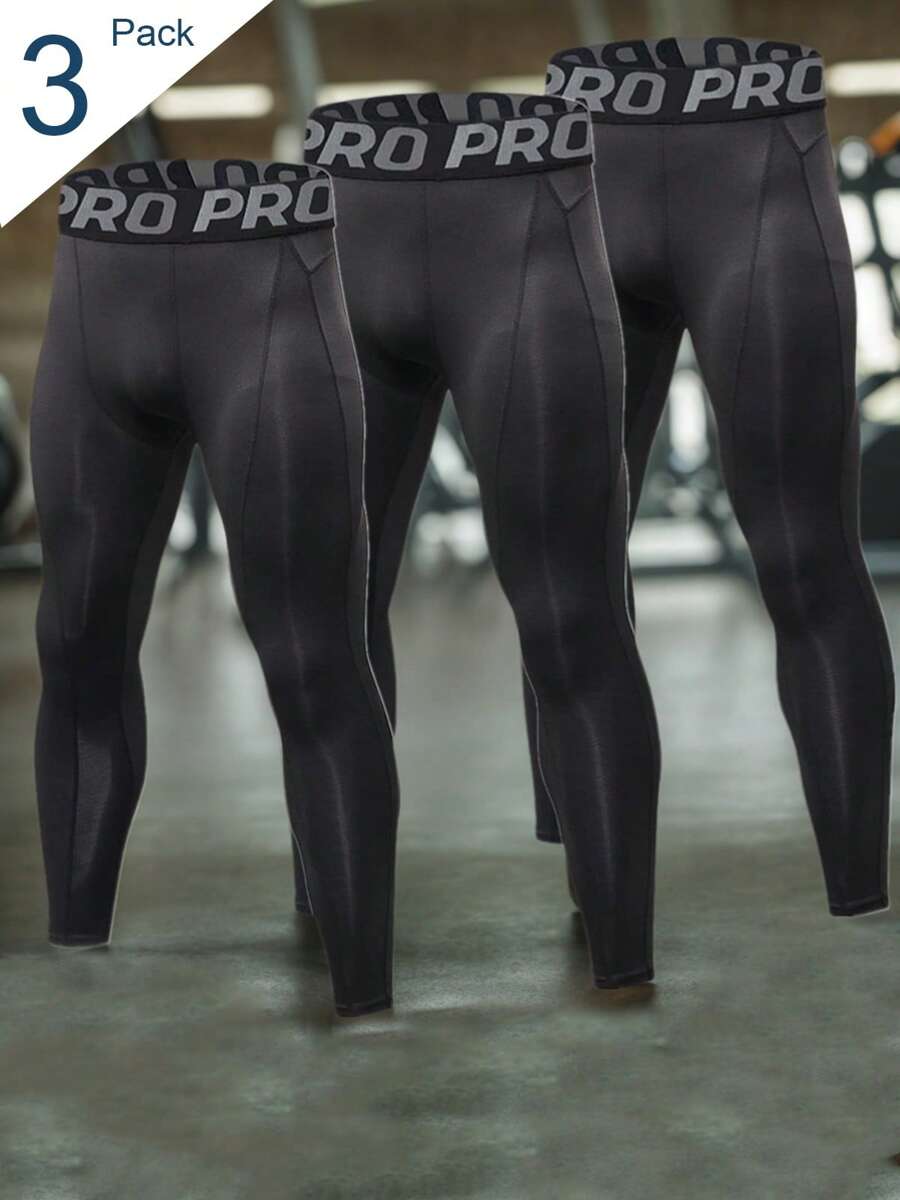 3 Pack Men's Compression Pants Tights Athletic Running Workout Leggings Quick Dry Sports Baselayer - Black - View 1
