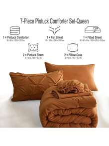7-Piece QUEEN Pinched Pleat Comforter Set - Soft, Breathable, And Hypoallergenic Bedding For All Seasons - Queen Size With Sheets, Pintuck Design, And Bed-In-A-Bag Convenience