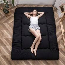 Japanese Floor Mattress, 4" Thicken Tatami Mat Sleeping Pad Foldable Roll Up Mattress Boys Girls Dormitory Mattress Pad Kids Floor Lounger Pillow Bed, Black, Twin Size