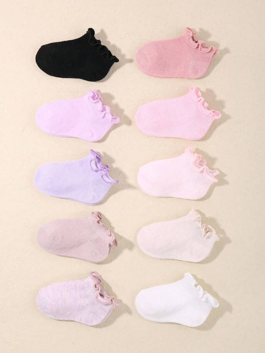 Newborn Baby Girls' Ruffled Ankle Socks - 10 - Pair Set For Everyday Cuteness And Coziness - Multicolor - View 1