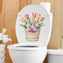 1pc Easter Flower Barrel And Easter Eggs Sticker For Toilet Decor, Suitable For Bathroom And Toilet Decoration Stickers, PVC Removable Sticker Gifts Birthday Graduation Room Decor Home Decor Wall Decor Bathroom Decor Bedroom Decor Room Decoration Stuff Living Room Decor House Decor Home Decor Living Room Wall Art Wall Paper Personalised Stickers