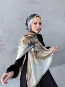 1 stuk Chiffon Hijab bedrukte sjaal, elegante en luxe retro kleur vrouwen hoofddoek sjaal Hijab Abaya accessoires vrouwen sluier
