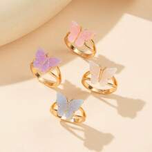 4pcs/Set European & American Style Colorful Butterfly Rings, Geometric Resin Sweet Rings