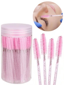 100 piezas Cepillos de pestañas, varitas de rímel con recipiente, espátulas desechables flexibles para cejas, cepillo de pestañas para extensiones de pestañas, espátula para cejas, cepillos de aceite de ricino (rosa cristal)