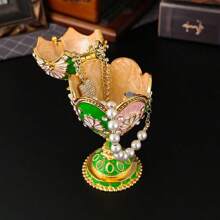 1 pieza Caja de joyería ovalada con patrón tallado de flores, caja de almacenamiento de chucherías de escritorio decorada con strass, adecuada para regalos del Día de San Valentín, celebración de festivales, decoración de bodas